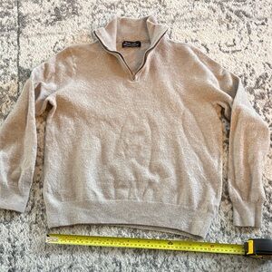 100% Marino Wool Light Tan quarter Zip-Up Sweater (unisex)